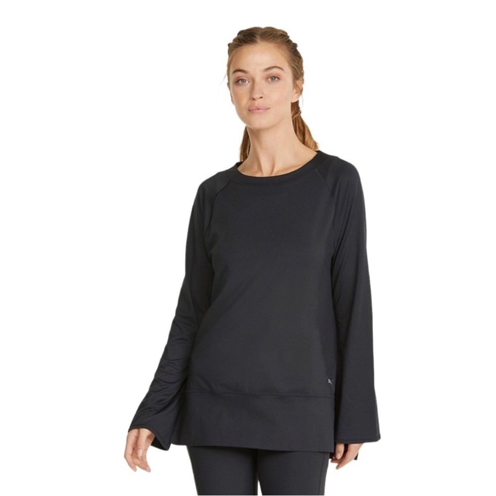 Puma Studio Bell Sleeve Top Split Hem Long Sleeve Black Size Small